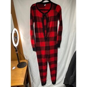 Old Navy Men's Buffalo Plaid‎ Pajama Jumpsuit Sleepwear Red Black M Tall